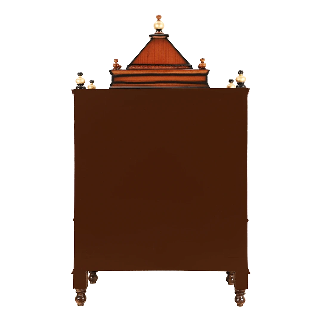 Divine Home Medium Floor Rested Pooja Mandir/Wooden temple with doors for home in Brown Gold color back view
