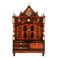 Divine Home Medium Floor Rested Pooja Mandir/Wooden temple with doors for home in Brown Gold color front view