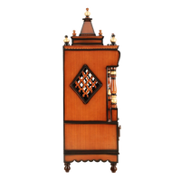 Divine Home Medium Floor Rested Pooja Mandir/Wooden temple with doors for home in Brown Gold color side view featuring jali design and Pillars