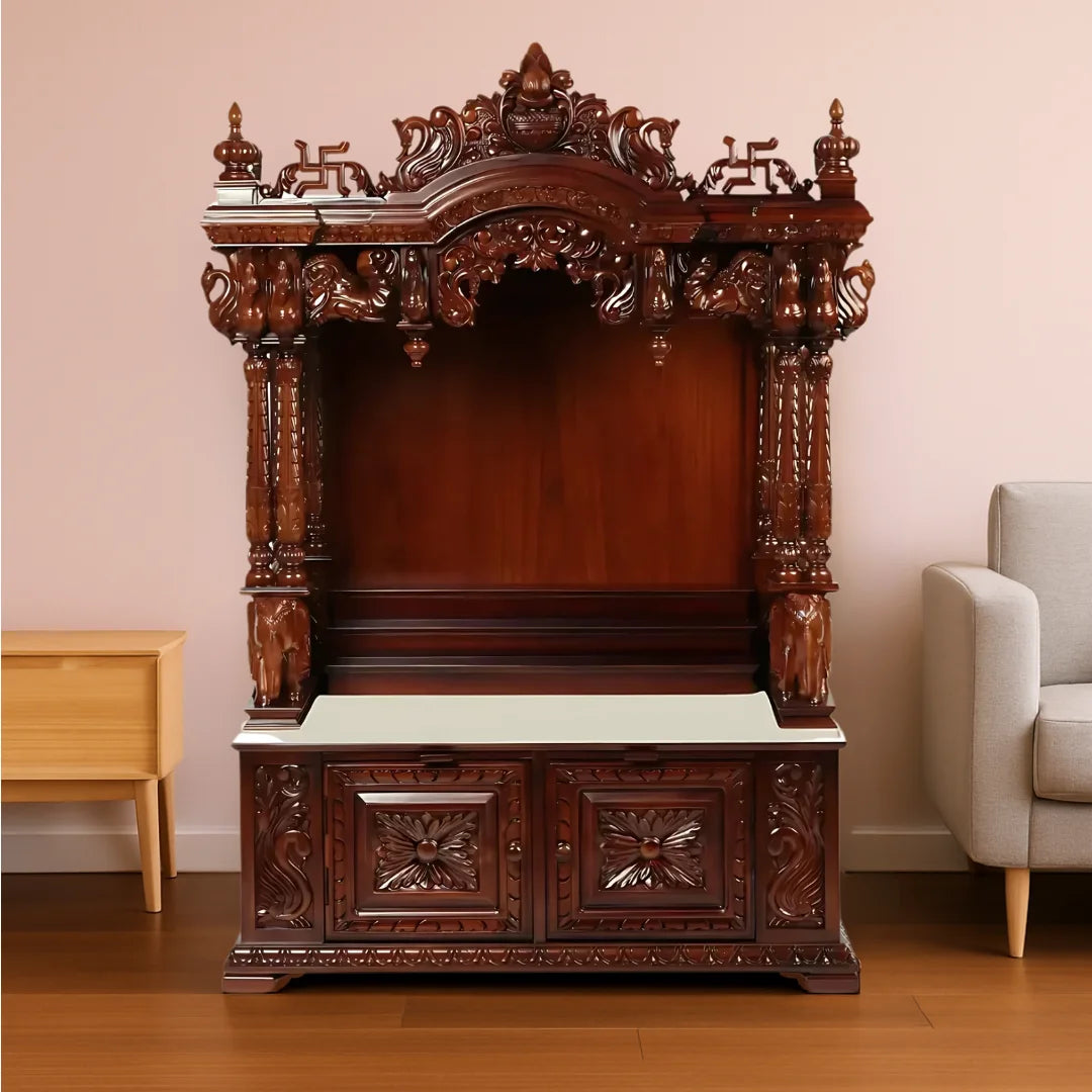 Divrath Teak Wood Mandir (Brown) Life Style Image