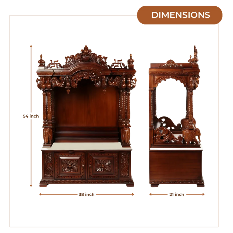 Divrath Teak Wood Mandir (Brown) dimensions