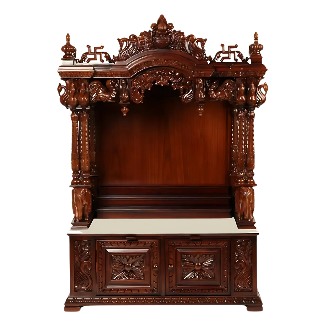 Divrath Teak Wood Mandir (Brown) front view