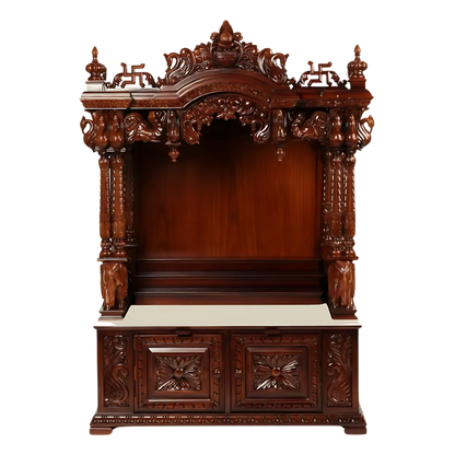 Divrath Teak Wood Mandir (Brown) front view