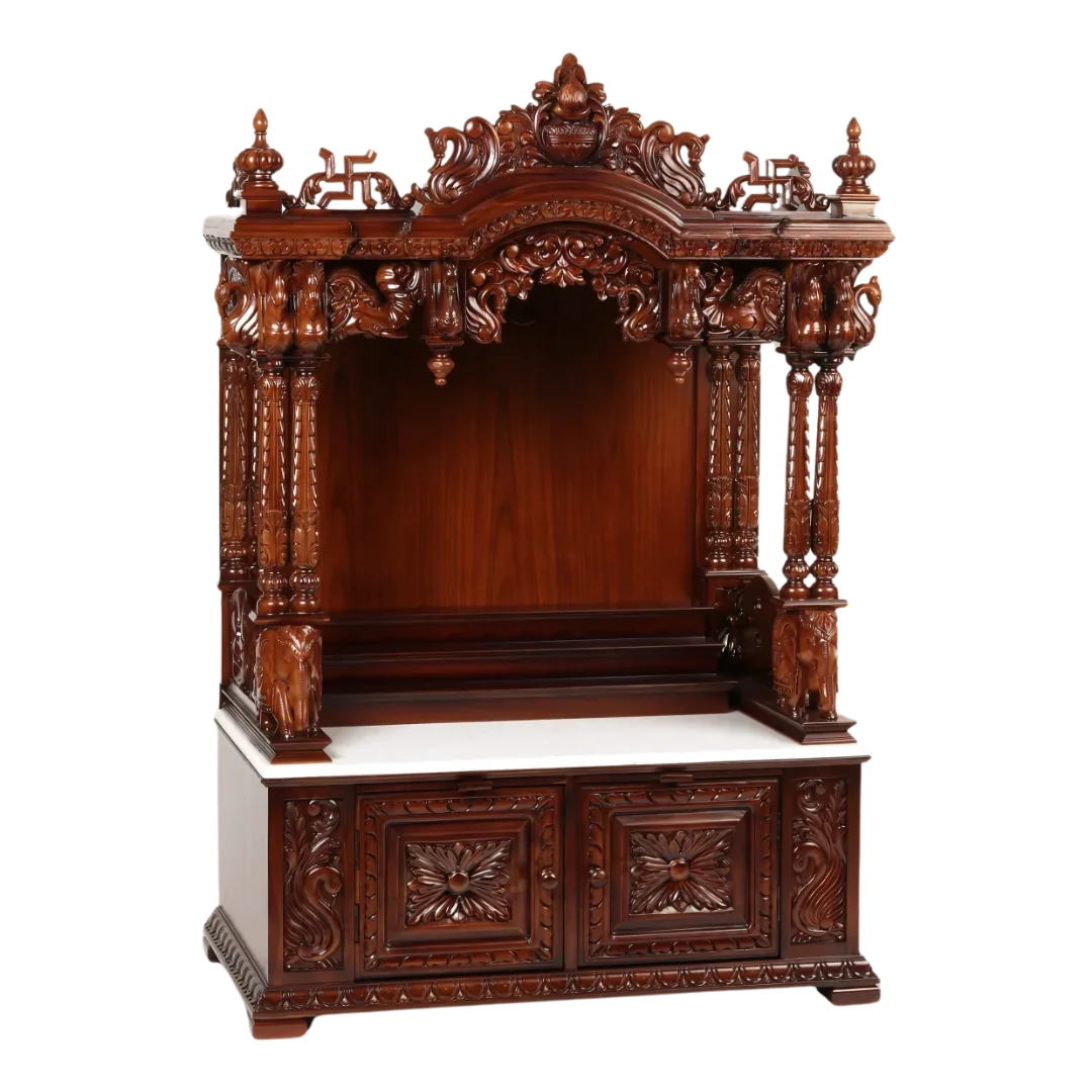 Divrath Teak Wood Mandir (Brown) side angle 