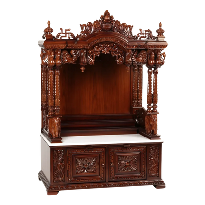 Divrath Teak Wood Mandir (Brown) side angle 