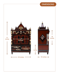 Divya Darshan Floor Rested Pooja Mandir with Door (Brown Gold) dimensions