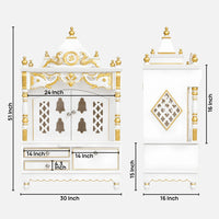 Divya Darshan Floor Rested Pooja Mandir with Door (White Gold) Dimensions