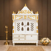 Divya Darshan Floor Rested Pooja Mandir with Door (White Gold) Lifestyle View