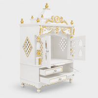 Divya Darshan Floor Rested Pooja Mandir with Door (White Gold) Side Angle