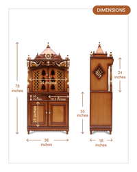 Divya Dham Large Floor Rested Pooja Mandap with Door (Teak Gold) dimensions