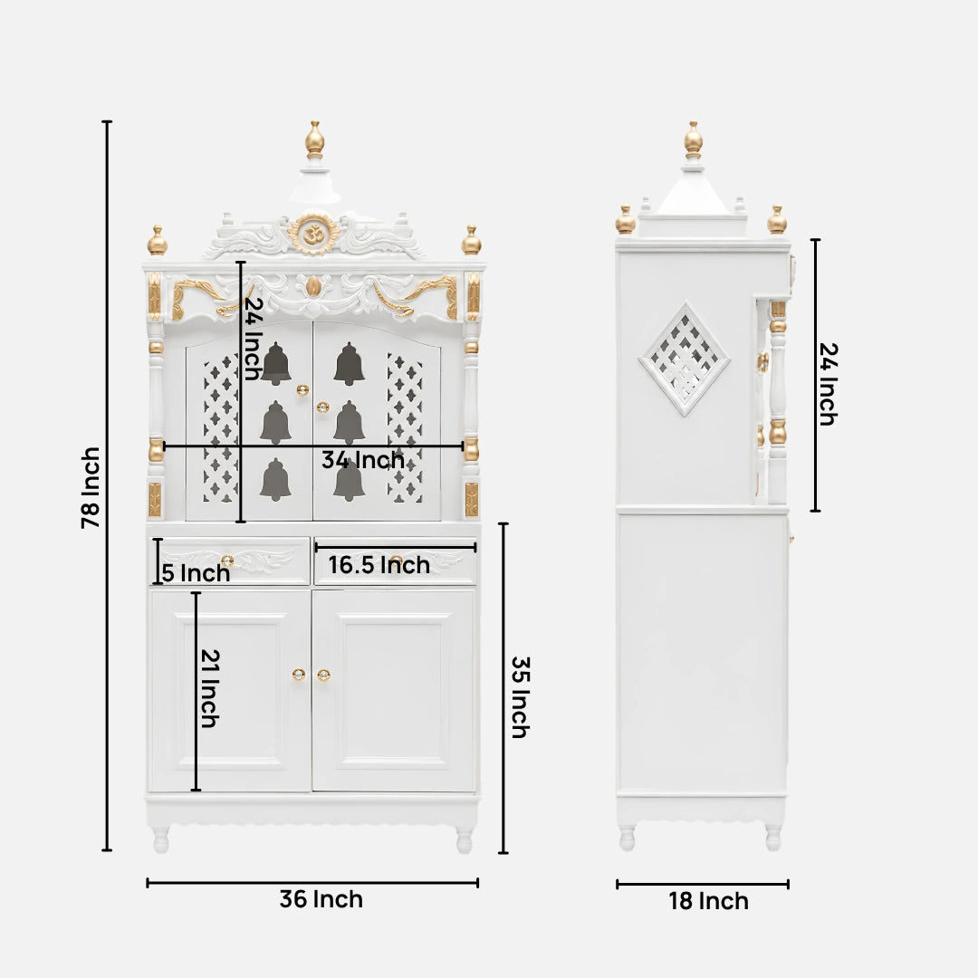 Divya Dham Large Floor Rested Pooja Mandap with Door (White Gold) Dimensions