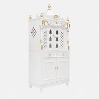 Divya Dham Large Floor Rested Pooja Mandap with Door (White Gold) Side View