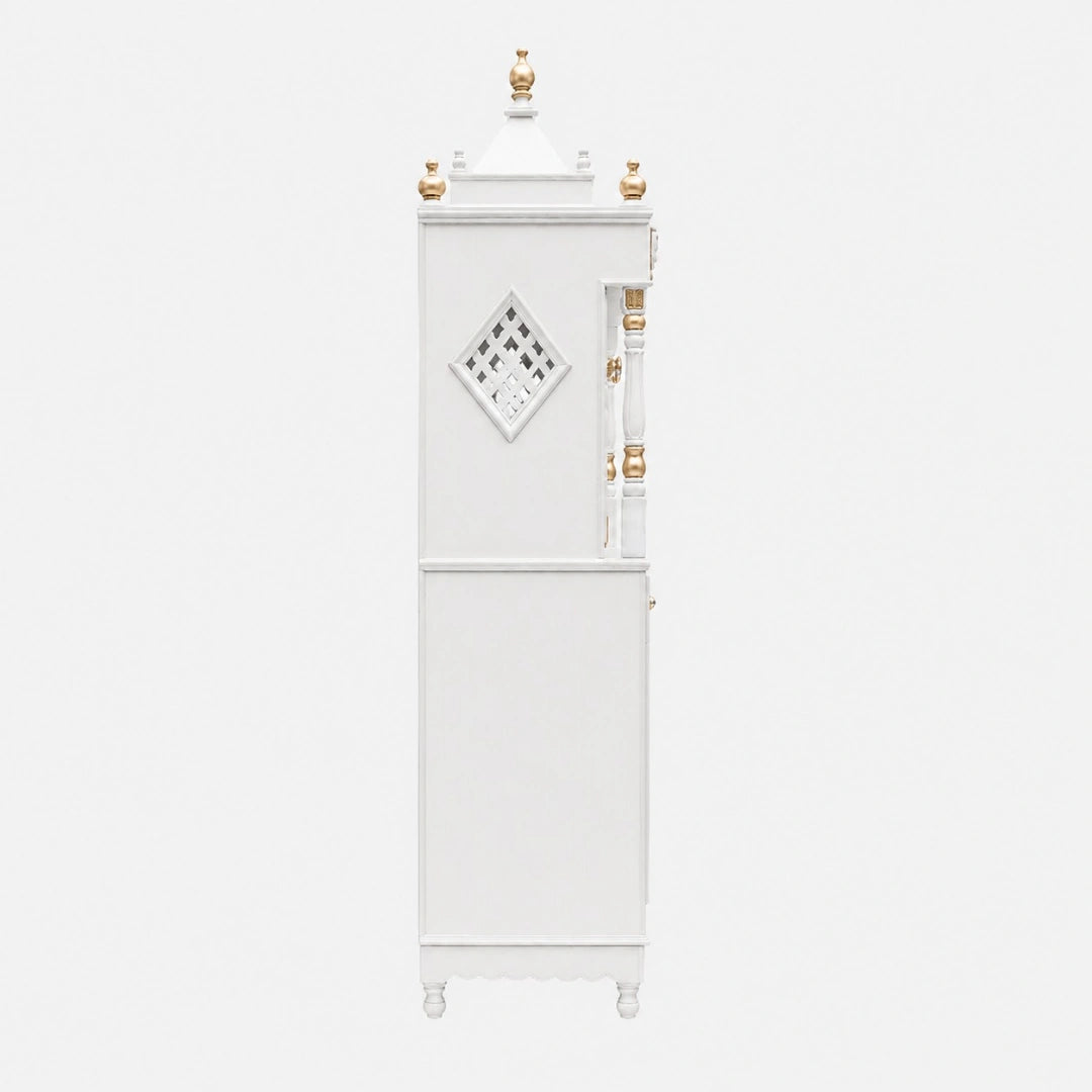 Divya Dham Large Floor Rested Pooja Mandap with Door (White Gold) Side Angle