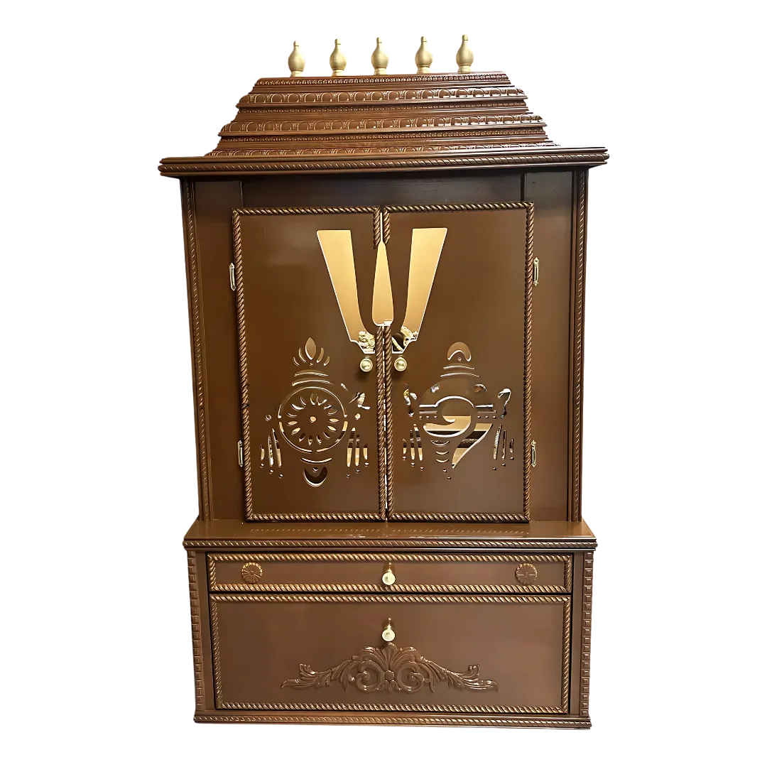 Divya Kosh Teak Wood Mandap Caramel Brown with Door