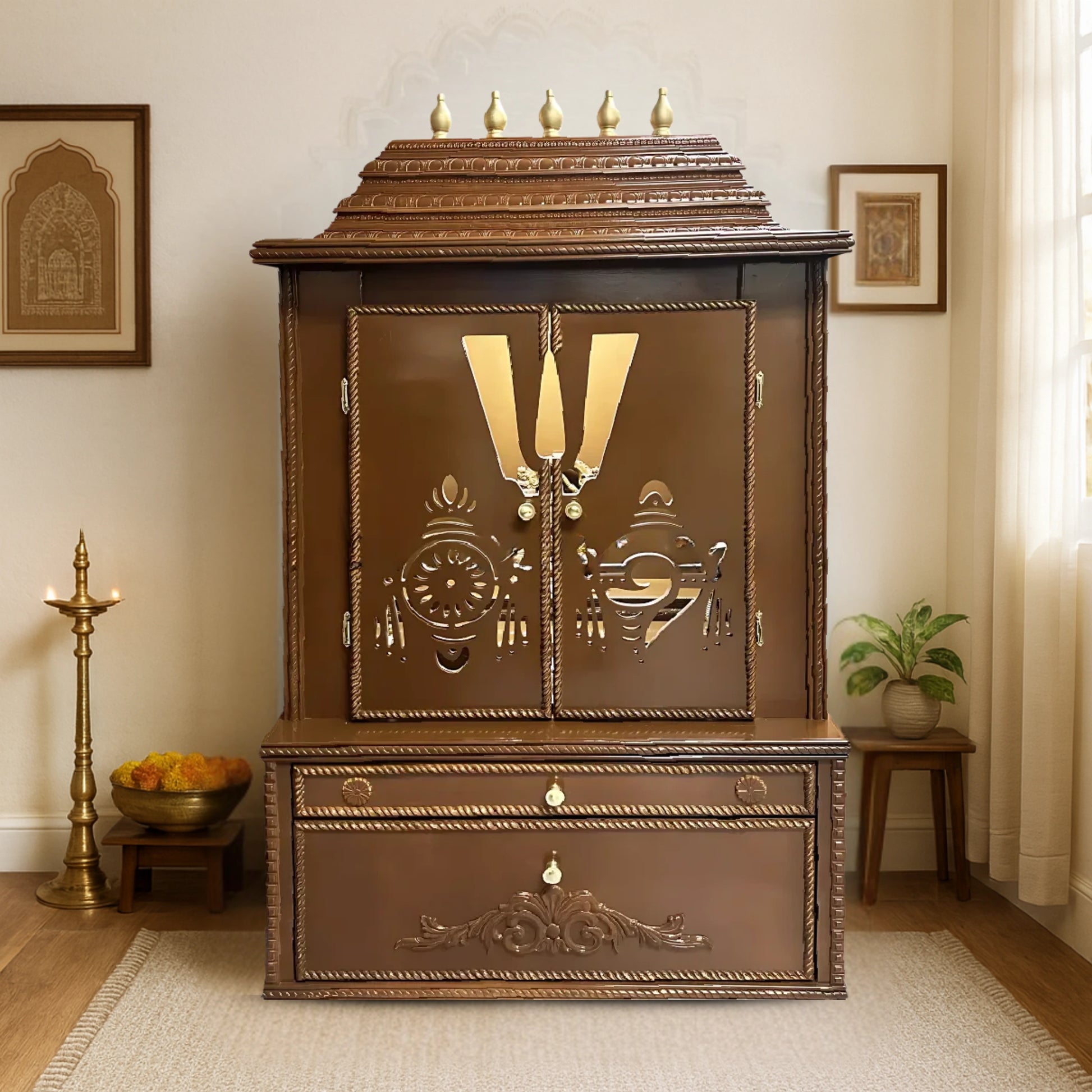 Divya Kosh Teak Wood Mandap (Caramel Brown) lifestyle view