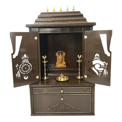 Divya Kosh Teak Wood Mandap (Choco Brown) side angle open door view