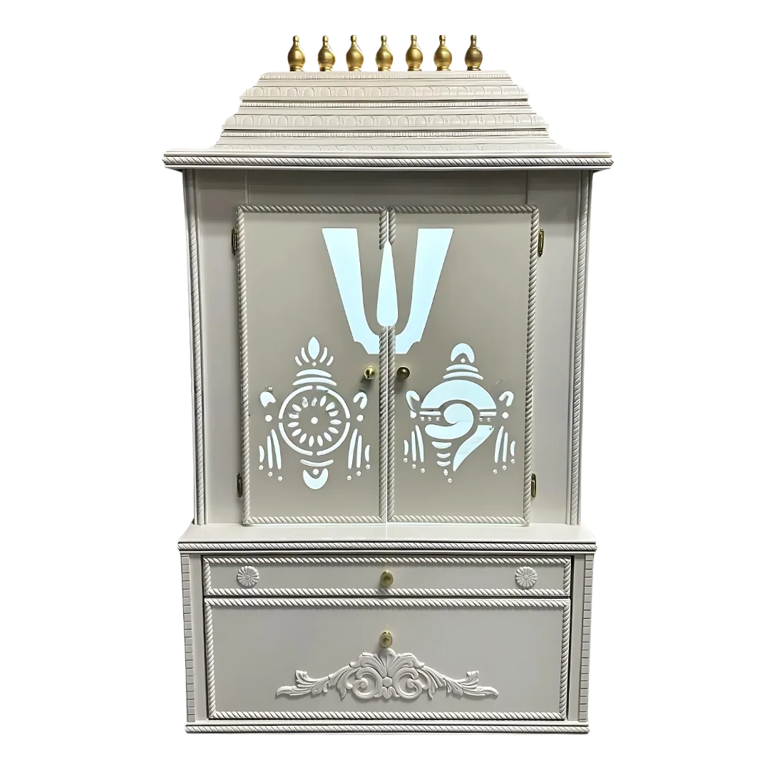 Divya Kosh Teak Wood Mandap White with Door