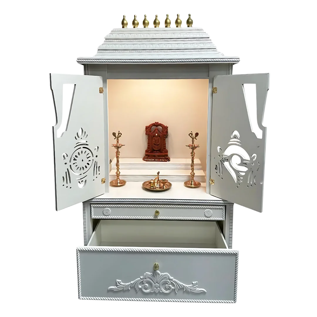 Divya Kosh Teak Wood Mandap (White) open door view