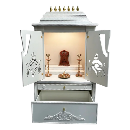 Divya Kosh Teak Wood Mandap (White) open door view