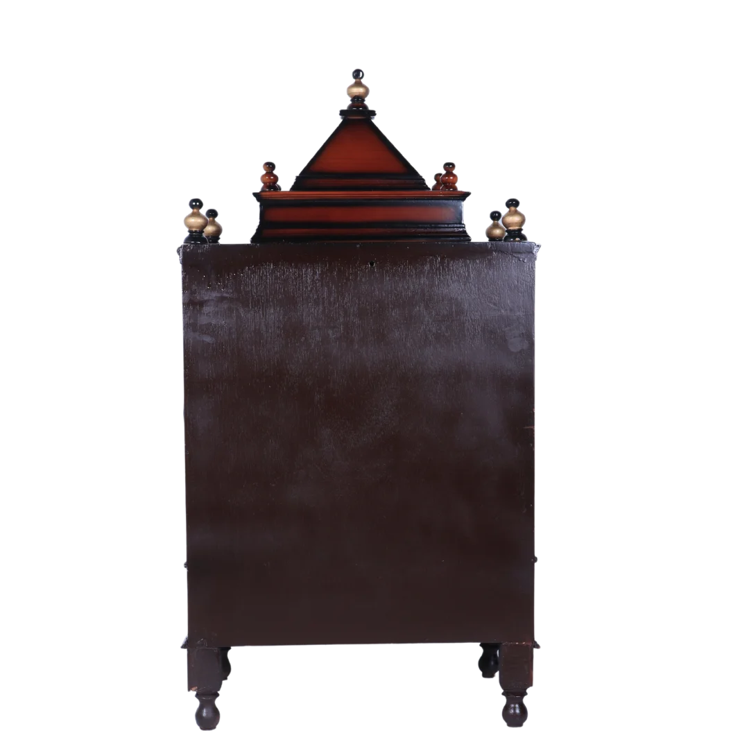 Back view of Divya Nivas Medium Floor Rested Pooja Mandir With Door (Brown Gold)