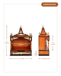 Divya Prakostha Pooja Mandir Wall Mount without Door (Brown Gold) dimensions