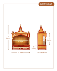 Divya Prakostha Pooja Mandir Wall Mount without Door (Teak Gold) dimensions