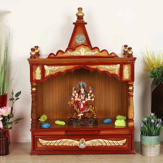 Divya Prakostha Pooja Mandir Wall Mount without Door (Teak Gold) lifestyle view