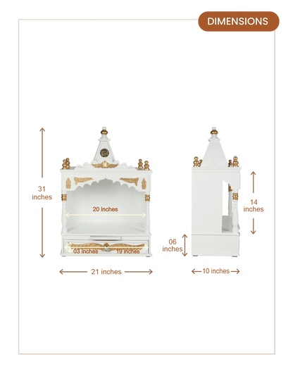 Divya Prakostha Pooja Mandir Wall Mount without Door (White Gold) (Limited Edition) dimensions