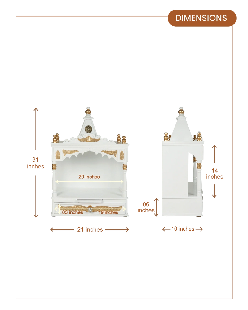 Divya Prakostha Pooja Mandir Wall Mount without Door (White Gold) (Limited Edition) dimensions