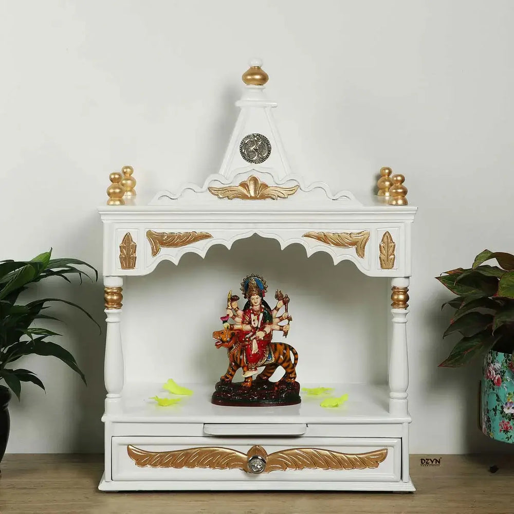 Divya Prakostha Pooja Mandir Wall Mount without Door (White Gold) (Limited Edition) lifestyle view