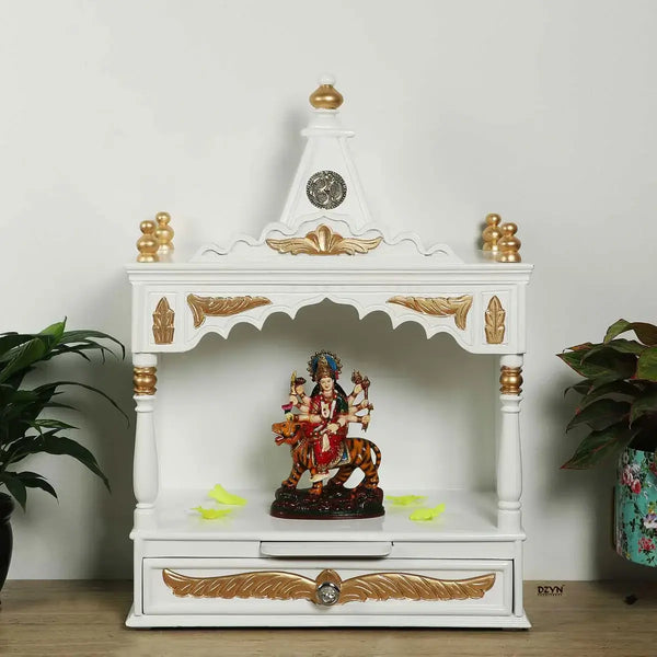 Divya Prakostha Pooja Mandir Wall Mount without Door (White Gold) (Limited Edition) lifestyle view