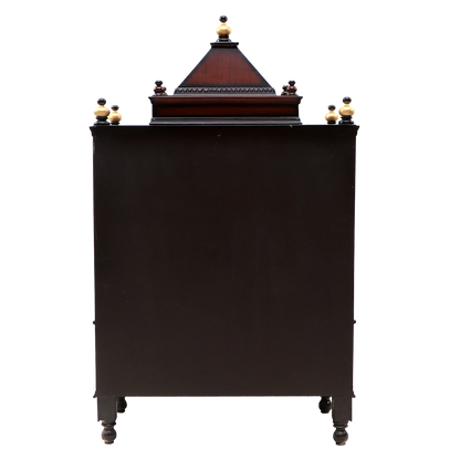 Divya Darshan Floor Rested Pooja Mandir/Wooden temple with doors for home in Brown Gold color back view
