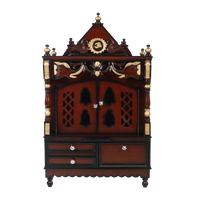 Divya Darshan Floor Rested Pooja Mandir/Wooden temple with doors for home in Brown Gold color front view