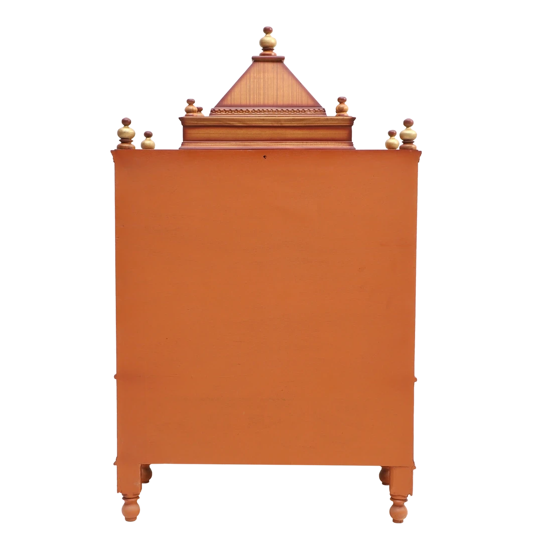 Divya Darshan Floor Rested Pooja Mandir/Wooden temple with Door for home in Teak Gold color back view