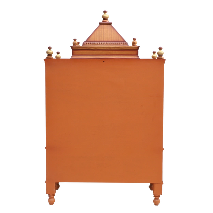 Divya Darshan Floor Rested Pooja Mandir/Wooden temple with Door for home in Teak Gold color back view