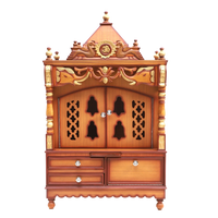 Divya Darshan Floor Rested Pooja Mandir/Wooden temple with Door for home in Teak Gold color front view