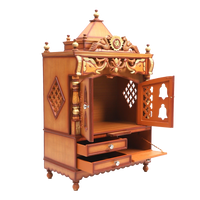 Divya Darshan Floor Rested Pooja Mandir/Wooden temple with Door for home in Teak Gold color side view open drawers