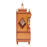 Divya Darshan Floor Rested Pooja Mandir/Wooden temple with Door for home in Teak Gold color side view featuring jali design and Pillars