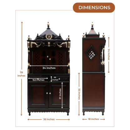 Divya Dham Large Floor Rested Pooja Mandap with Door (Brown Gold) Lifestyle Image