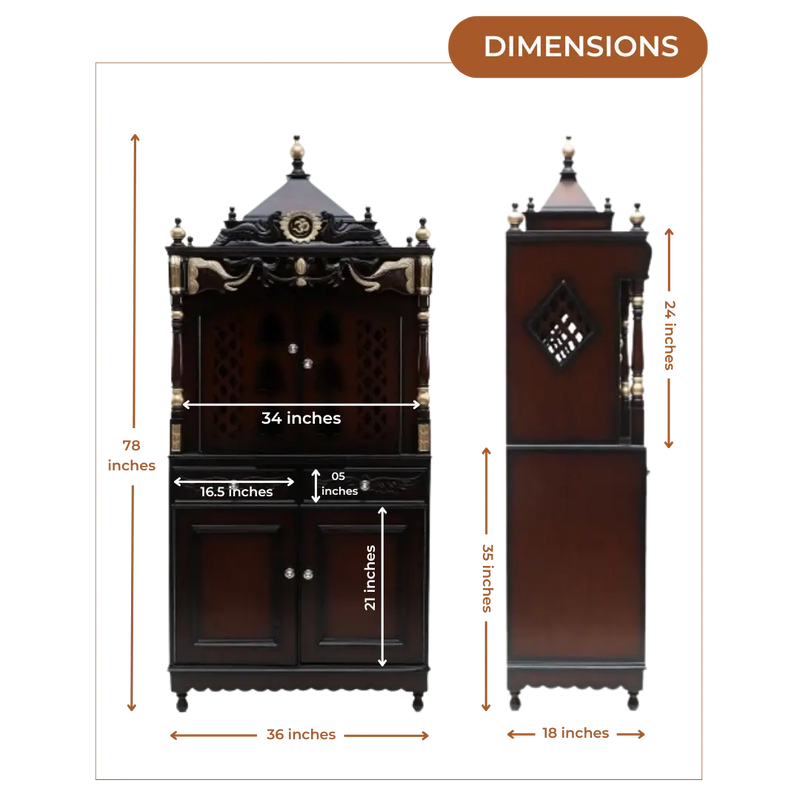 Divya Dham Large Floor Rested Pooja Mandap with Door (Brown Gold) Lifestyle Image