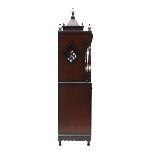 Divya Dham Large Floor Rested Pooja Mandap/Wooden temple with doors for home in Brown Gold color side view featuring jali design and Pillars