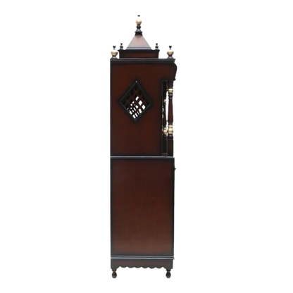 Divya Dham Large Floor Rested Pooja Mandap/Wooden temple with doors for home in Brown Gold color side view featuring jali design and Pillars