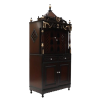 Divya Dham Large Floor Rested Pooja Mandap/Wooden temple with doors for home in Brown Gold color 45° side view