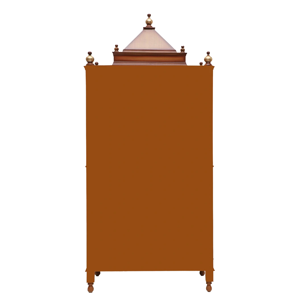 Divya Dham Large Floor Rested Pooja Mandap/Wooden temple with doors for home in Teak Gold color back view