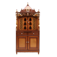 Divya Dham Large Floor Rested Pooja Mandap/Wooden temple with doors for home in Teak Gold color front view