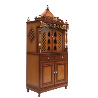Divya Dham Large Floor Rested Pooja Mandap/Wooden temple with doors for home in Teak Gold color 45° side view