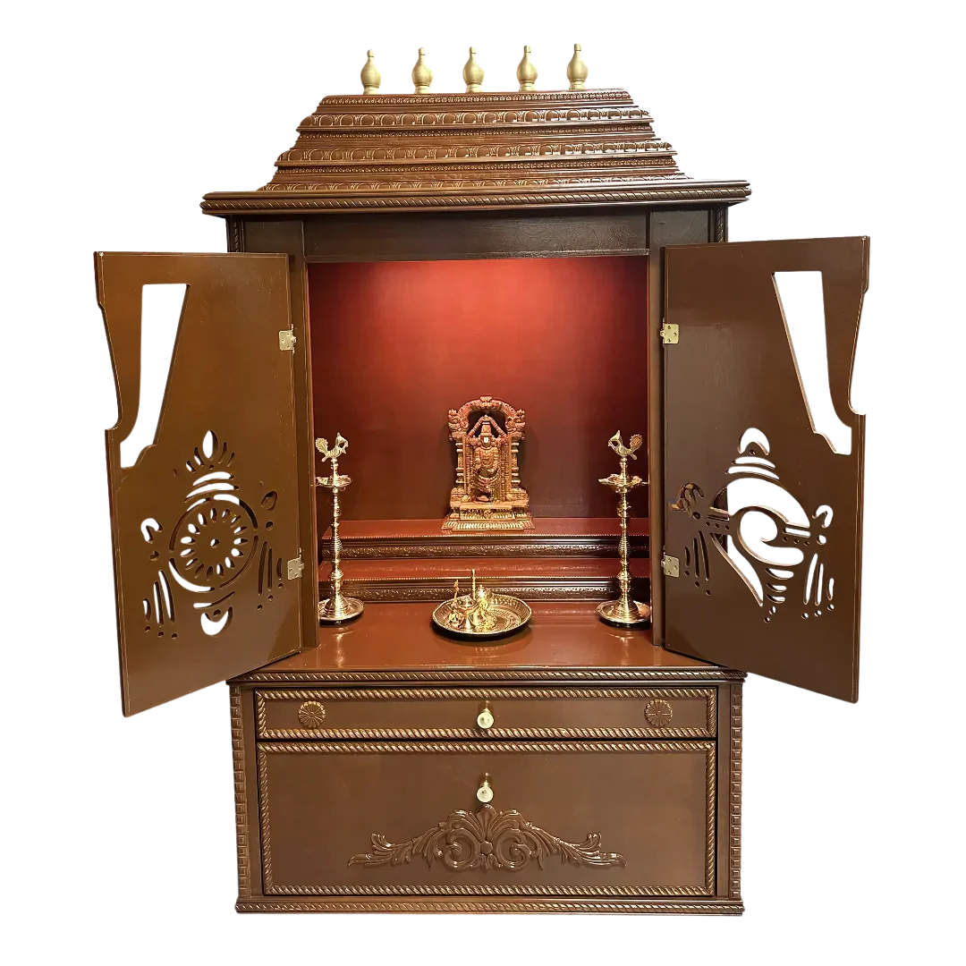 Divya Kosh Teak Wood Mandap (Caramel Brown) open door 