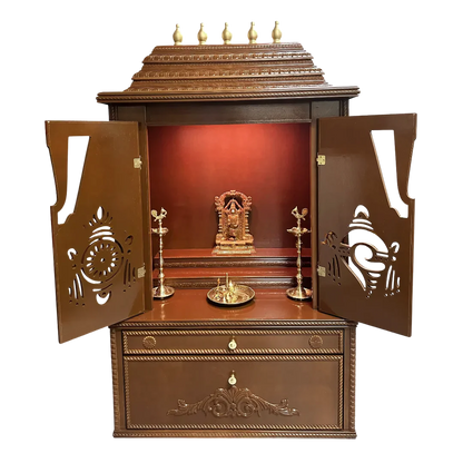 Divya Kosh Teak Wood Mandap (Caramel Brown) open door 