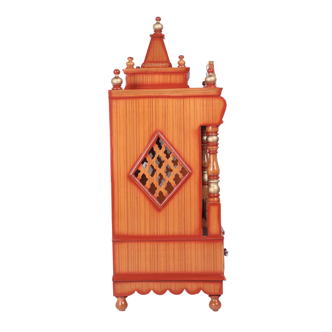 Divya Nivas Medium Floor Rested Pooja Mandir (Teak Gold ) side view