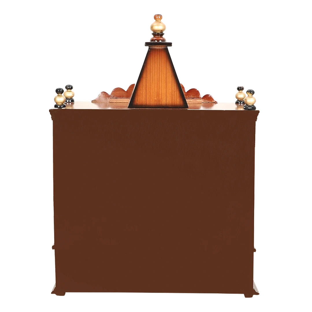 Divya Prakostha Pooja Mandir Wall Mount Pooja Mandir/Wooden temple for home in Brown Gold color back view